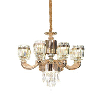 6/8 Lights Cylinder Chandelier Lighting Modern Gold Crystal Ceiling Pendant Lamp - Rebooters