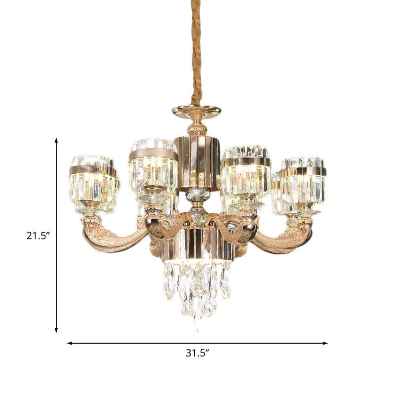6/8 Lights Cylinder Chandelier Lighting Modern Gold Crystal Ceiling Pendant Lamp - Rebooters