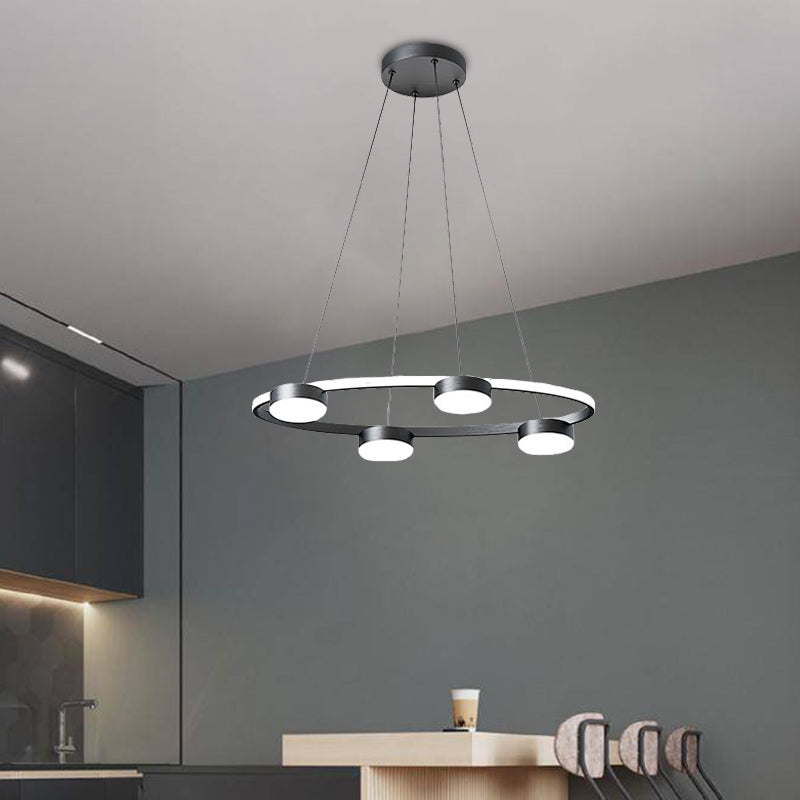 Black Drum Pendant Chandelier Minimalist 4-Head Acrylic Lighting - Rebooters