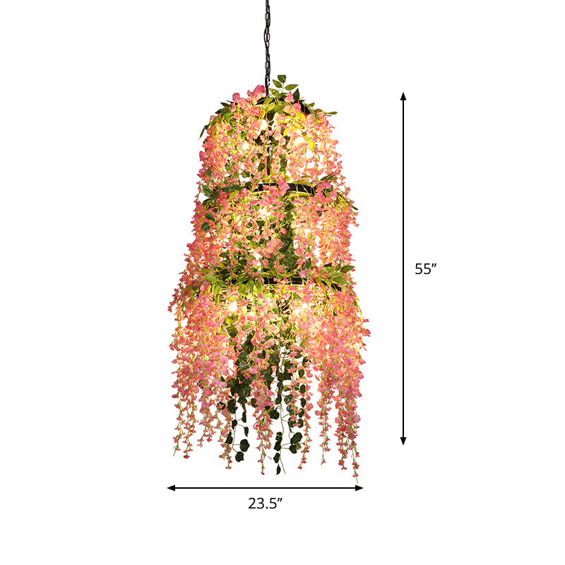 Pink Layered Chandelier Light Fixture Loft Iron 11 Lights - Rebooters