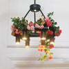 6-Light Chandelier Lamp Vintage Tubular Iron Down Lighting Pendant in Black with Artificial Flower - Rebooters