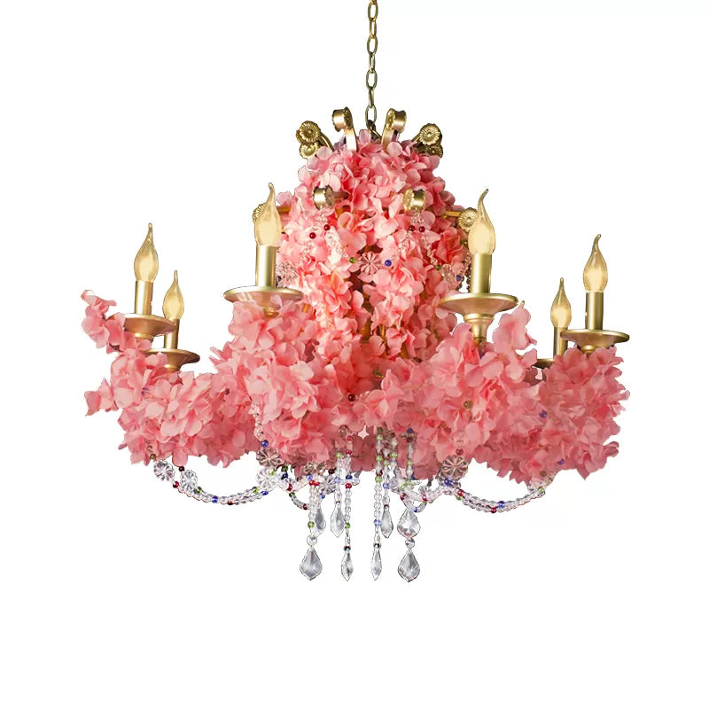 Candlestick Iron Chandelier Lamp Industrial 8 Bulbs Pink Crystal - Rebooters