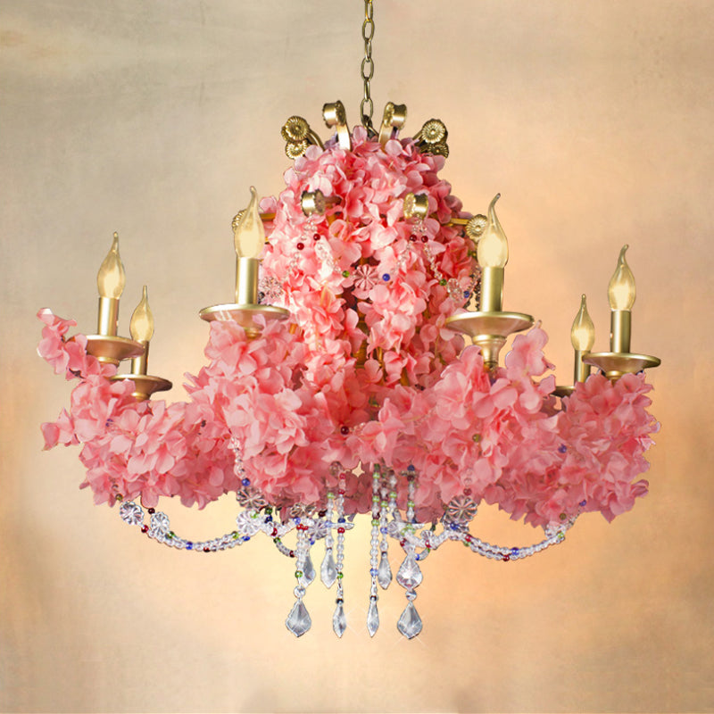 Candlestick Iron Chandelier Lamp Industrial 8 Bulbs Pink Crystal - Rebooters