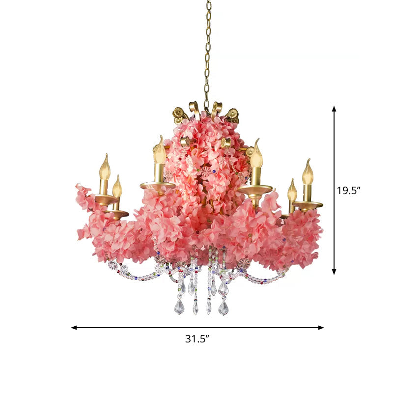 Candlestick Iron Chandelier Lamp Industrial 8 Bulbs Pink Crystal - Rebooters