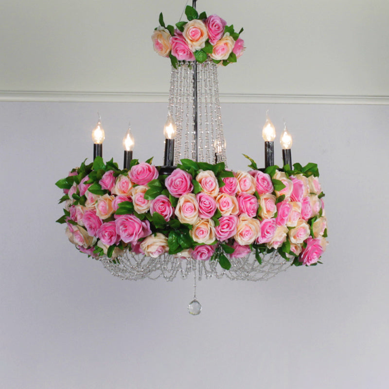 Farmhouse Candelabra Chandelier Lighting 6-Head Pink Light - Rebooters