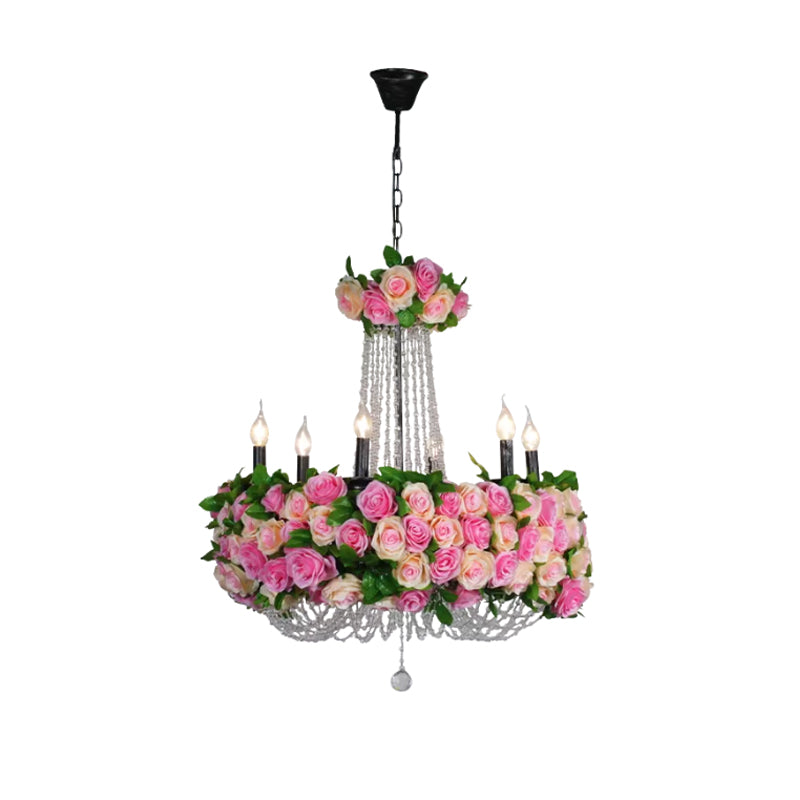 Farmhouse Candelabra Chandelier Lighting 6-Head Pink Light - Rebooters