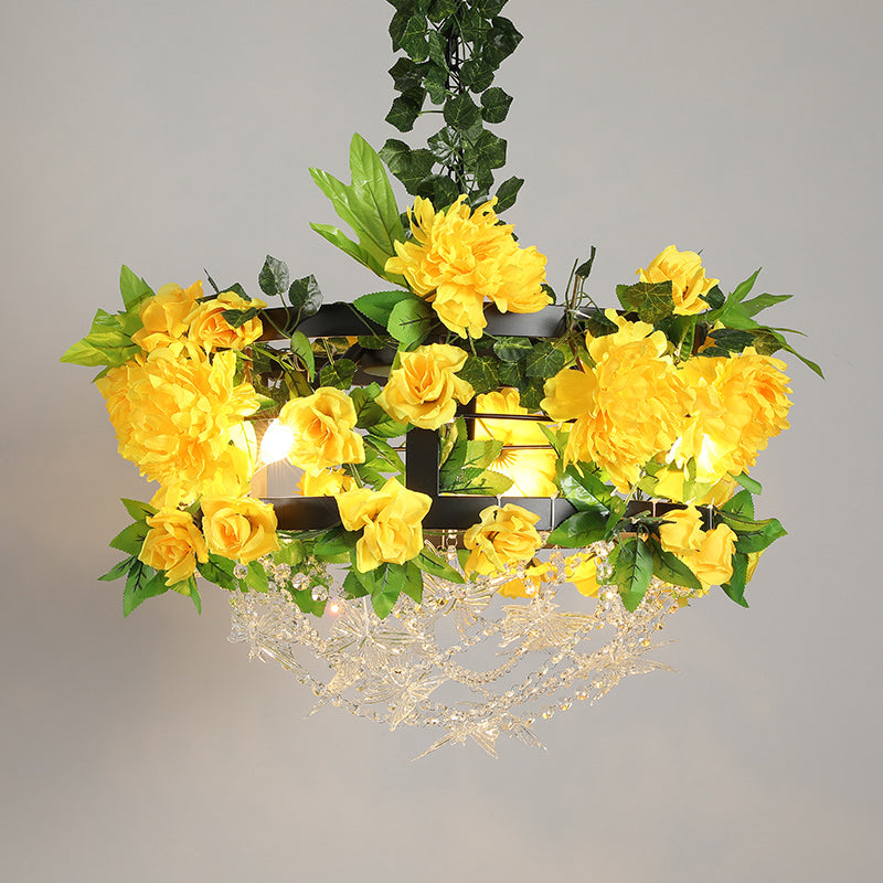 Yellow Round Cage Ceiling Chandelier Industrial Iron 3-Light - Rebooters