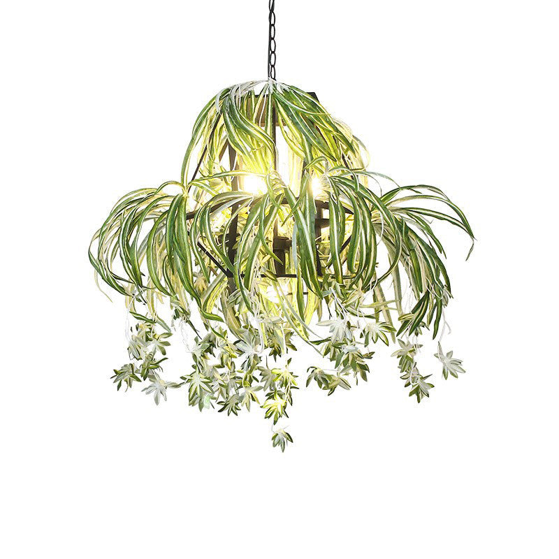 Farm Circular Cage Chandelier Light 5 Bulbs Green Fixture - Rebooters