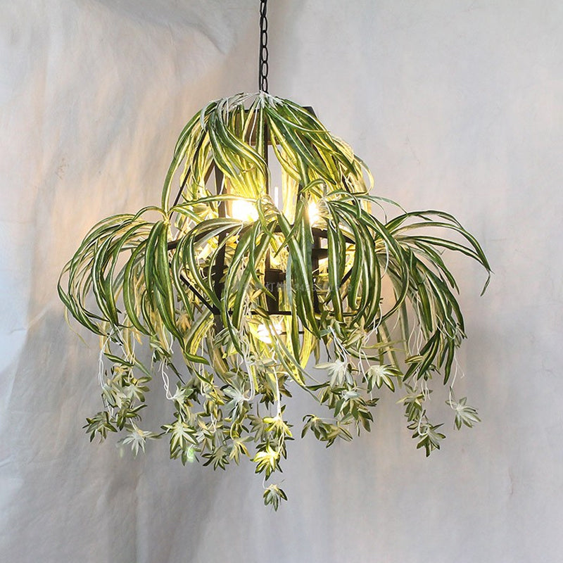 Farm Circular Cage Chandelier Light 5 Bulbs Green Fixture - Rebooters