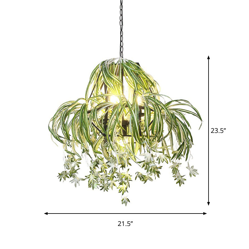 Farm Circular Cage Chandelier Light 5 Bulbs Green Fixture - Rebooters