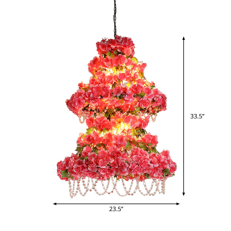 Loft Dual Cone Cage Chandelier 6 Heads Iron Flower Pink - Rebooters