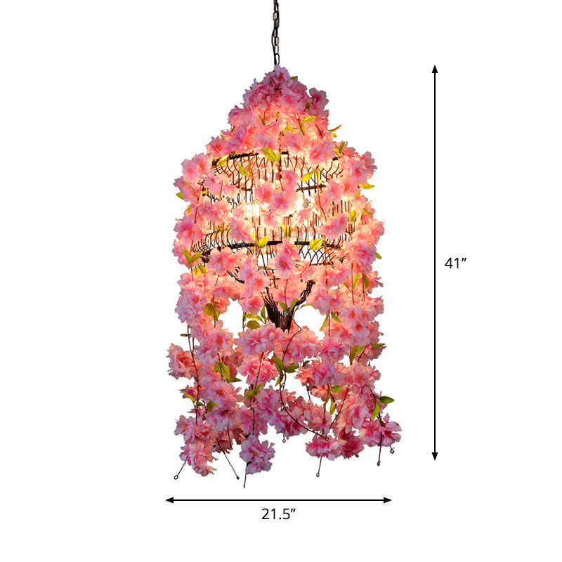 Drum Cage Iron Hanging Chandelier Industrial 3 Lights Pink - Rebooters