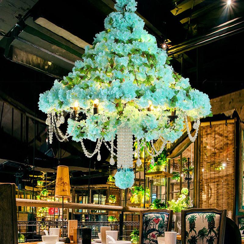 6-Head Conical Cage Chandelier Industrial Blue Iron Pendant - Rebooters