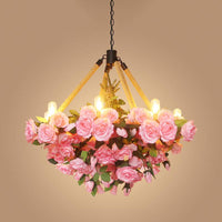 Antique Round Pendant Chandelier 6 Lights Iron Flower Ceiling Light - Rebooters