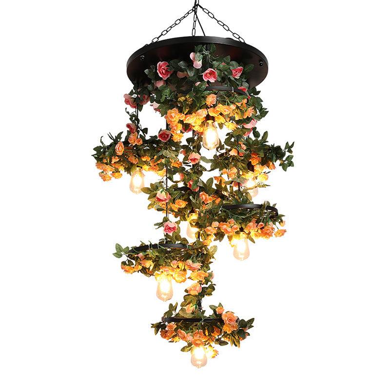 7 Lights Hanging Chandelier Iron Flower Black Pendant Light - Rebooters