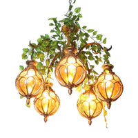 Amber Glass Brass Chandelier Light Ball 5/9 Lights Fixture - Rebooters