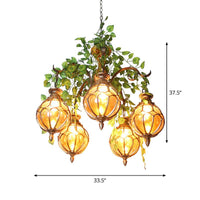 Amber Glass Brass Chandelier Light Ball 5/9 Lights Fixture - Rebooters