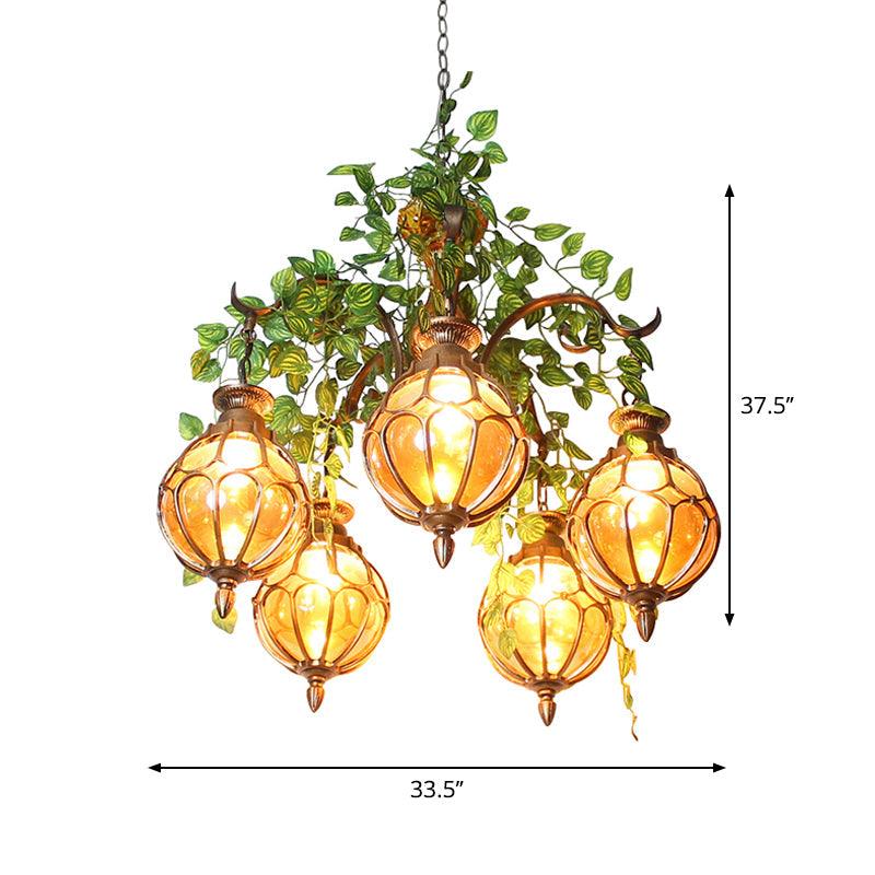 Amber Glass Brass Chandelier Light Ball 5/9 Lights Fixture - Rebooters