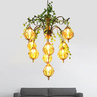 Amber Glass Brass Chandelier Light Ball 5/9 Lights Fixture - Rebooters