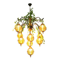 Amber Glass Brass Chandelier Light Ball 5/9 Lights Fixture - Rebooters