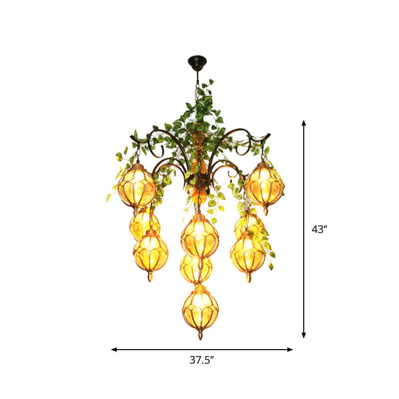 Amber Glass Brass Chandelier Light Ball 5/9 Lights Fixture - Rebooters