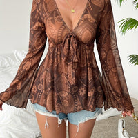 Boho Paisley Top With Bell Sleeves For Women - Trendy Chic Rebooters Womens Shirts