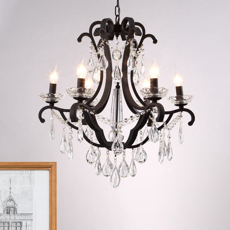 Metallic Black Pendant Chandelier Scroll Arm 5/6-Head Light - Rebooters