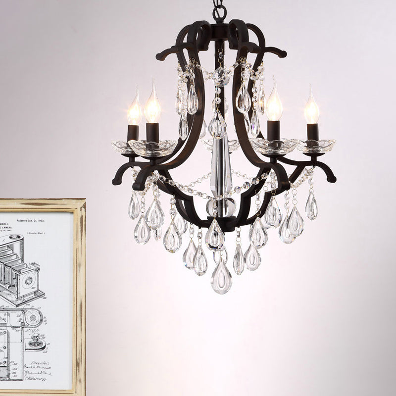 Metallic Black Pendant Chandelier Scroll Arm 5/6-Head Light - Rebooters