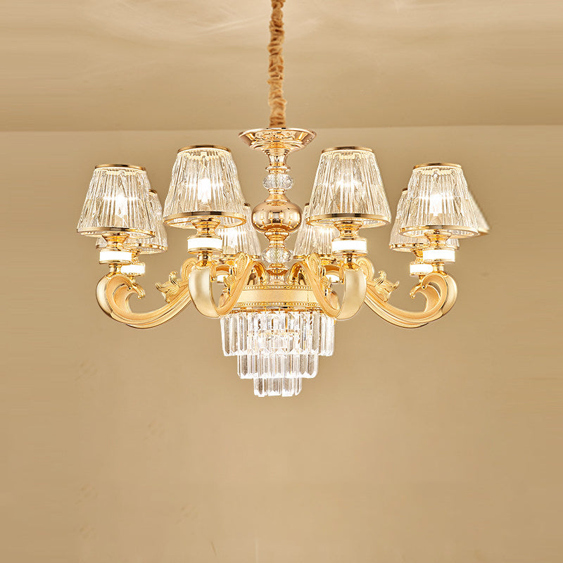 3-Tier Faceted Crystal Chandelier Lighting Modernism 6 Heads Gold Lamp - Rebooters