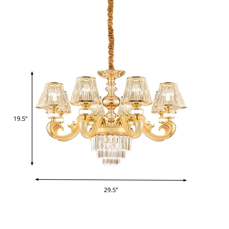 3-Tier Faceted Crystal Chandelier Lighting Modernism 6 Heads Gold Lamp - Rebooters