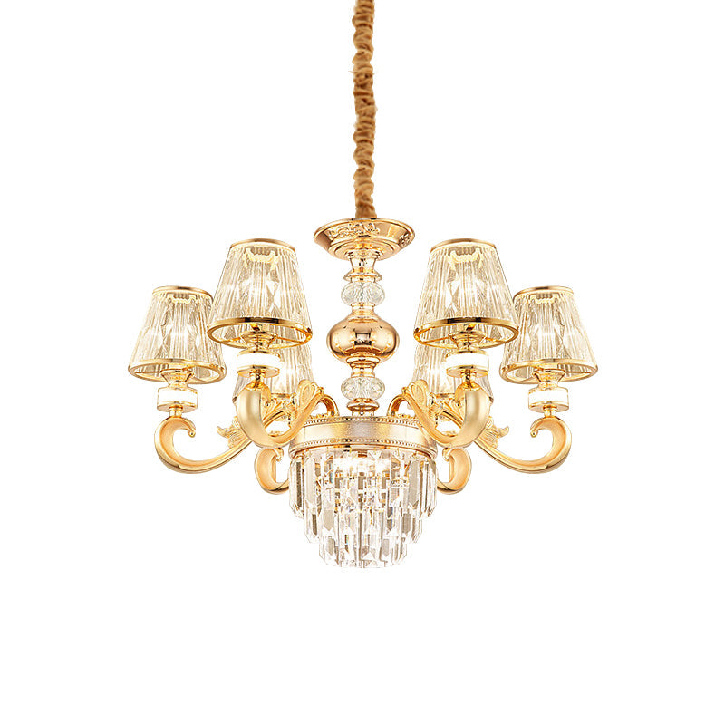 3-Tier Faceted Crystal Chandelier Lighting Modernism 6 Heads Gold Lamp - Rebooters