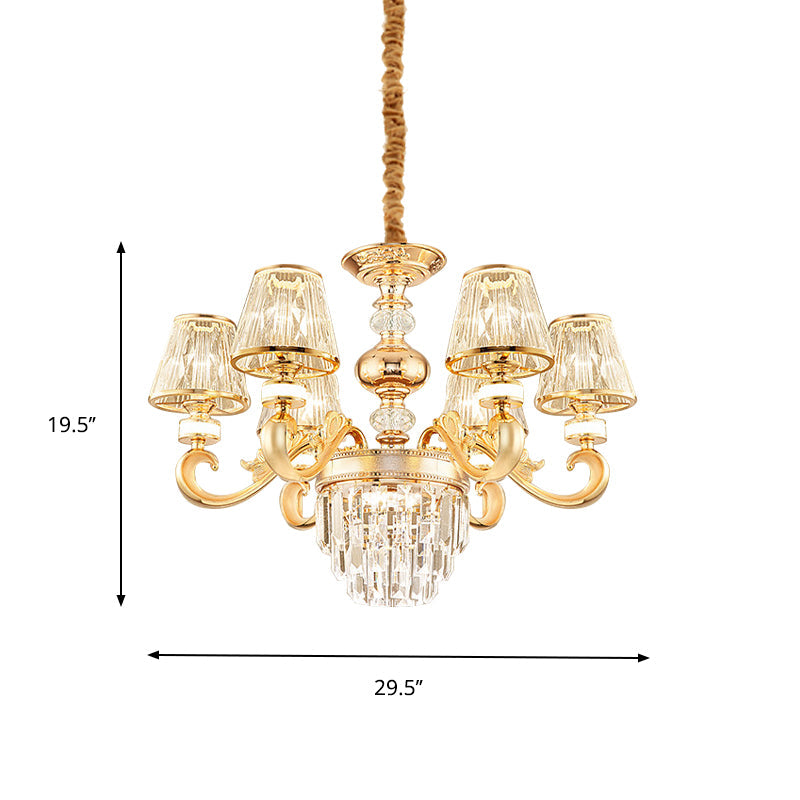 3-Tier Faceted Crystal Chandelier Lighting Modernism 6 Heads Gold Lamp - Rebooters