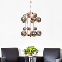 Ball Hanging Chandelier Modernist Smoke Gray Amber Glass - Rebooters