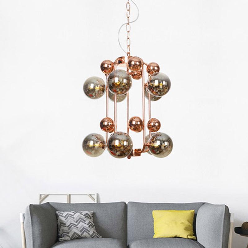 Ball Hanging Chandelier Modernist Smoke Gray Amber Glass - Rebooters