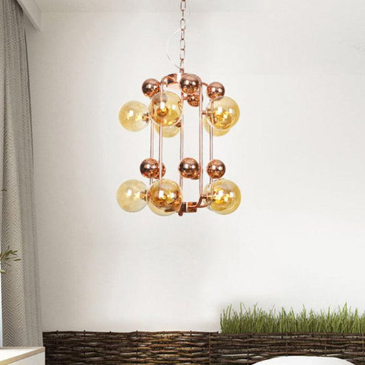 Ball Hanging Chandelier Modernist Smoke Gray Amber Glass - Rebooters