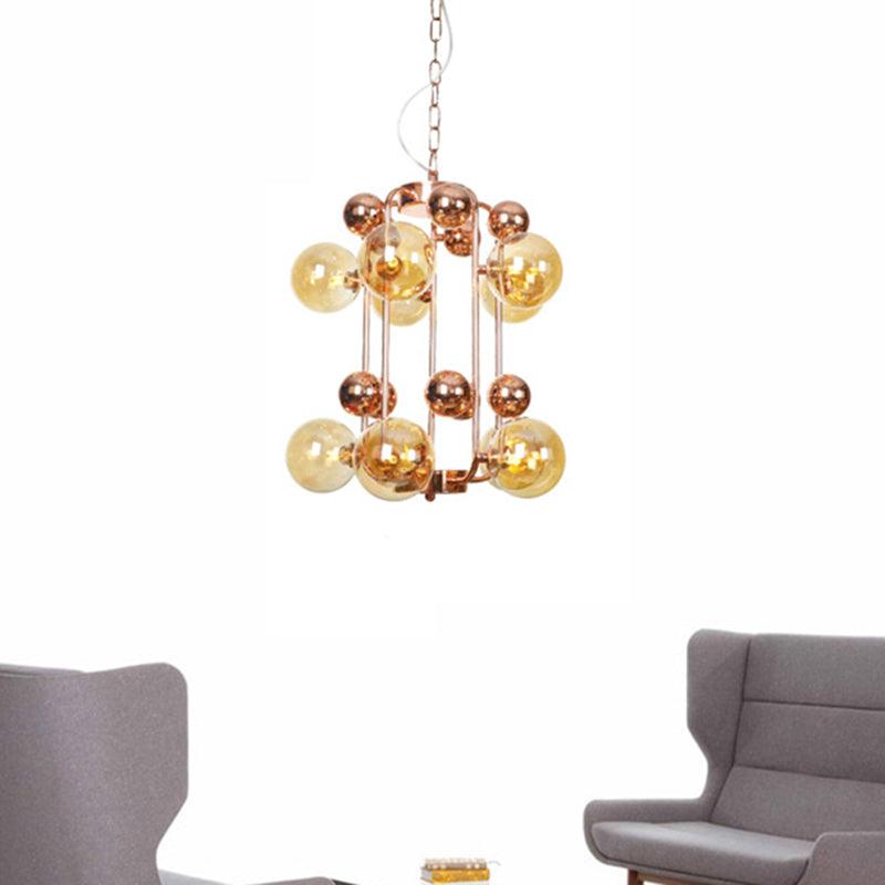 Ball Hanging Chandelier Modernist Smoke Gray Amber Glass - Rebooters