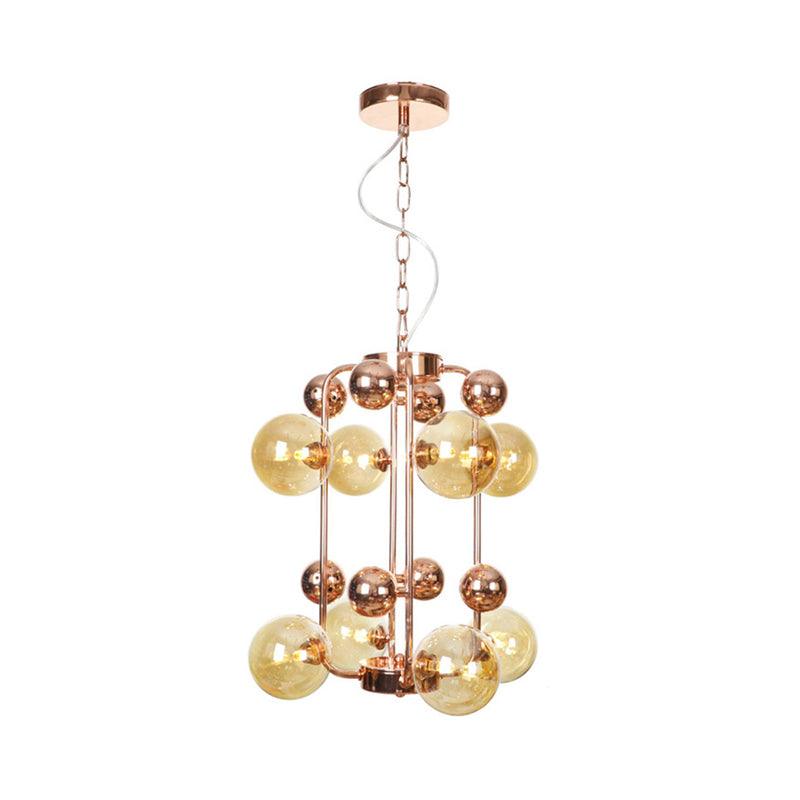 Ball Hanging Chandelier Modernist Smoke Gray Amber Glass - Rebooters