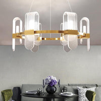 Bend Rectangle Panel Chandelier Lighting Modernist Acrylic 6-Light Gold LED Ceiling Pendant Lamp - Rebooters