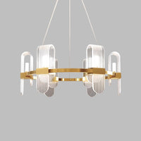 Bend Rectangle Panel Chandelier Lighting Modernist Acrylic 6-Light Gold LED Ceiling Pendant Lamp - Rebooters