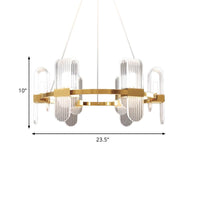 Bend Rectangle Panel Chandelier Lighting Modernist Acrylic 6-Light Gold LED Ceiling Pendant Lamp - Rebooters