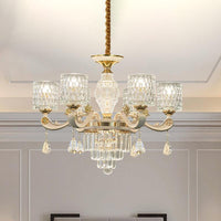 6/8-Light Crystal Pendant Lighting Modernism Gold Cylinder Chandelier - Rebooters