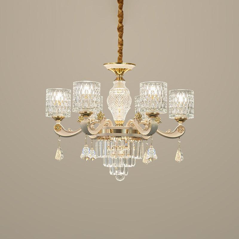 6/8-Light Crystal Pendant Lighting Modernism Gold Cylinder Chandelier - Rebooters