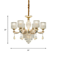 6/8-Light Crystal Pendant Lighting Modernism Gold Cylinder Chandelier - Rebooters