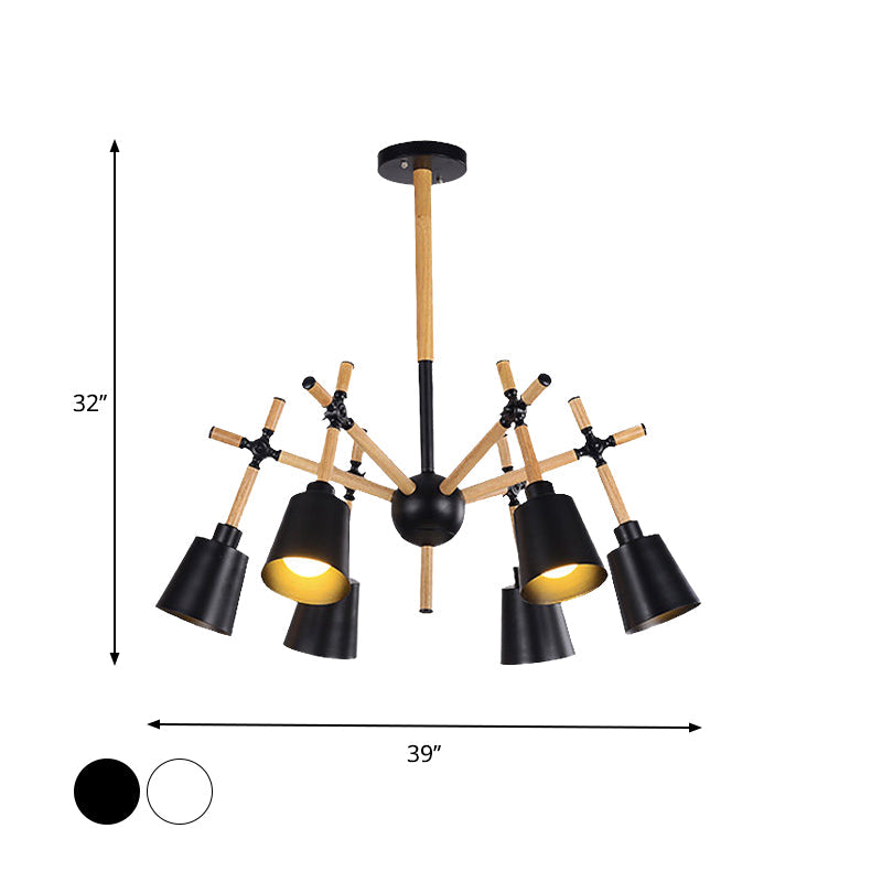 Wood Swing Arm Chandelier Light Nordic 6 Bulbs Ceiling Pendant - Rebooters