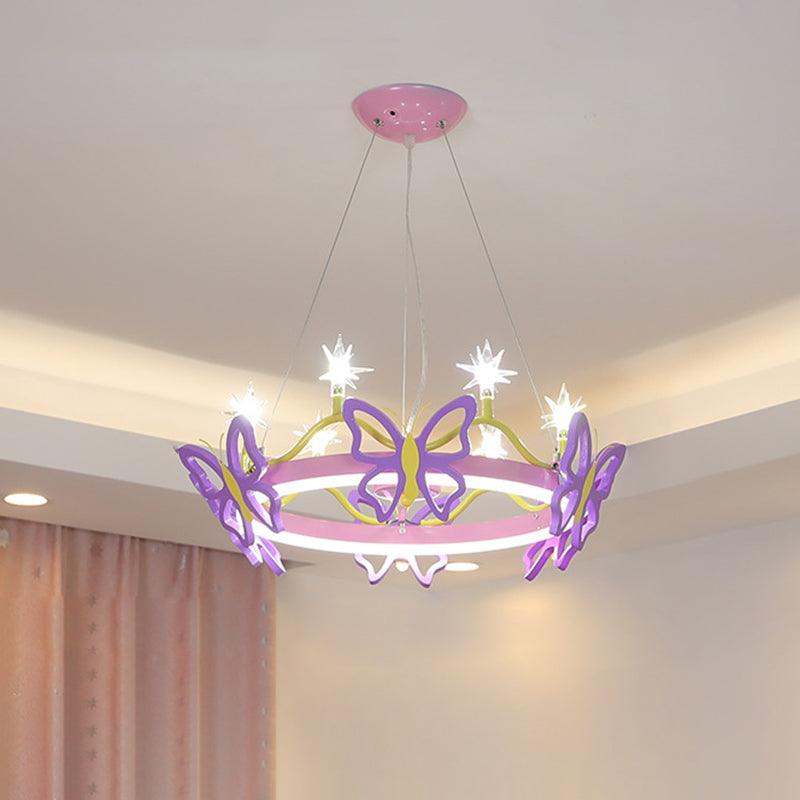 7 Bulbs Girl Room Hanging Chandelier Kid Pink Pendant Lamp - Rebooters