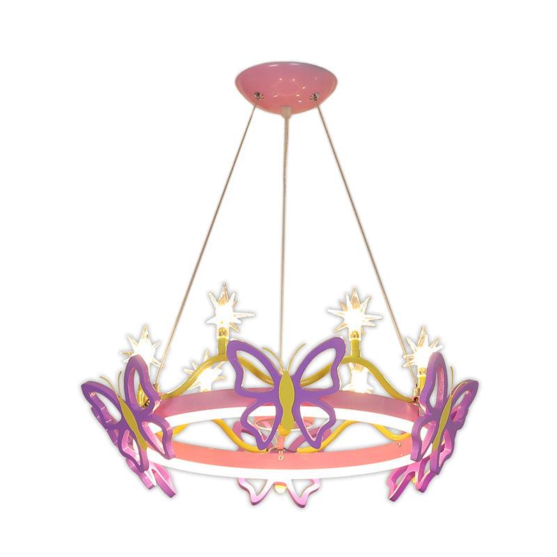 7 Bulbs Girl Room Hanging Chandelier Kid Pink Pendant Lamp - Rebooters