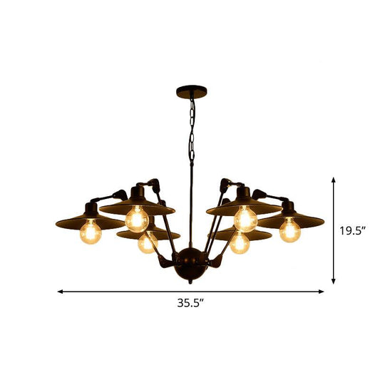 Antiqued Flat Chandelier Lighting 6/8 Bulbs Black Metal Lamp - Rebooters