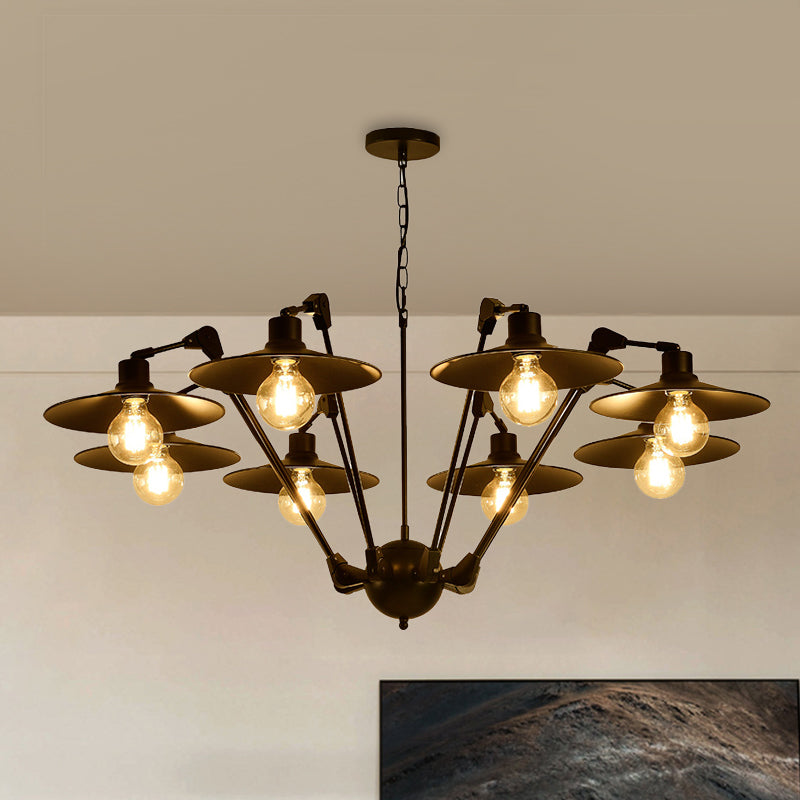 Antiqued Flat Chandelier Lighting 6/8 Bulbs Black Metal Lamp - Rebooters