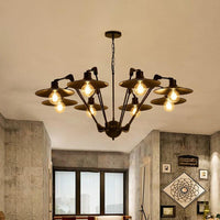 Antiqued Flat Chandelier Lighting 6/8 Bulbs Black Metal Lamp - Rebooters