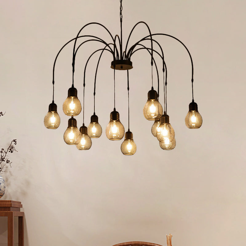 Antiqued Bulb Mesh Chandelier Light 8/12/18-Light Black Lamp - Rebooters